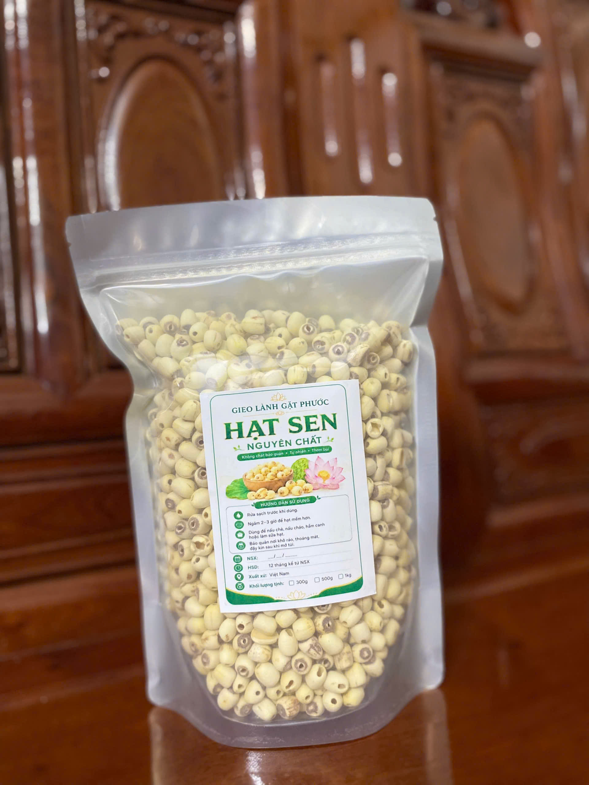 Hạt sen khô nguyên chất gói tủ gỗ